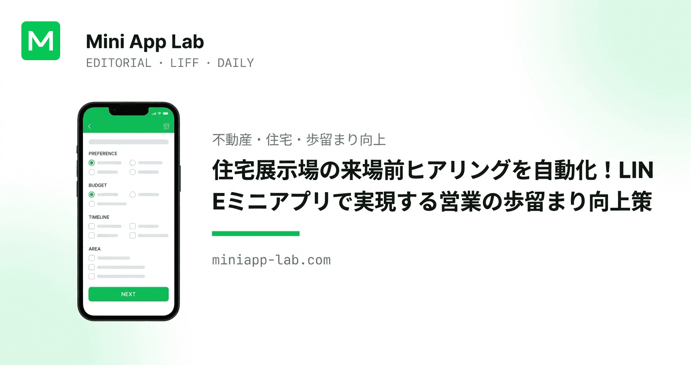 住宅展示場の来場前ヒアリングを自動化!LINEミニアプリで実現する営業の歩留まり向上策